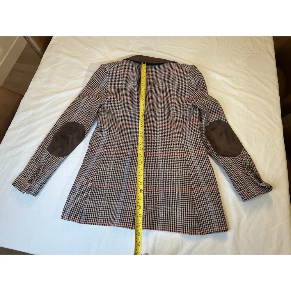Veronica Beard Women's Destry Suede Trimmed Houndstooth Tweed Blazer Brown 6 - Picture 10 of 10